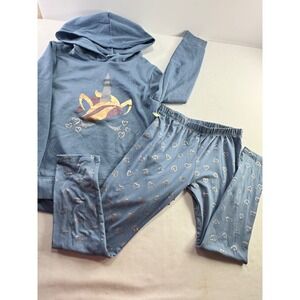 Extremely Me Outfit Set Girls 10/12 Blue Unicorn‎ Hoodie Heart Leggings 2pc Top